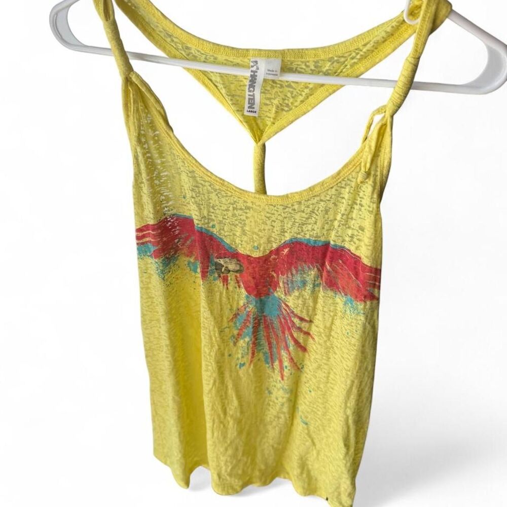 Hang Ten Y2K Vintage Yellow tank top with eagle design halter neck Large